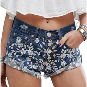 Revolve brand glamorous Itty bitty denim embroidered jean shorts size S